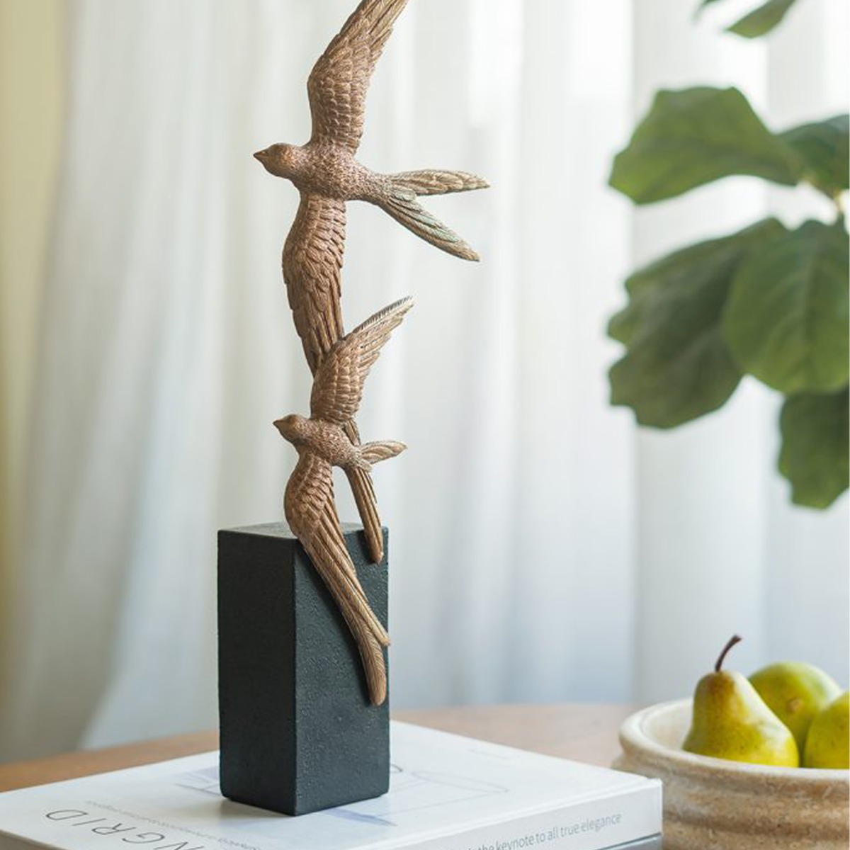 Artekko Flying Birds Μπρονζέ Επιτραπέζιο Διακοσμητικό με Πουλιά (12.5x7x40)cm
