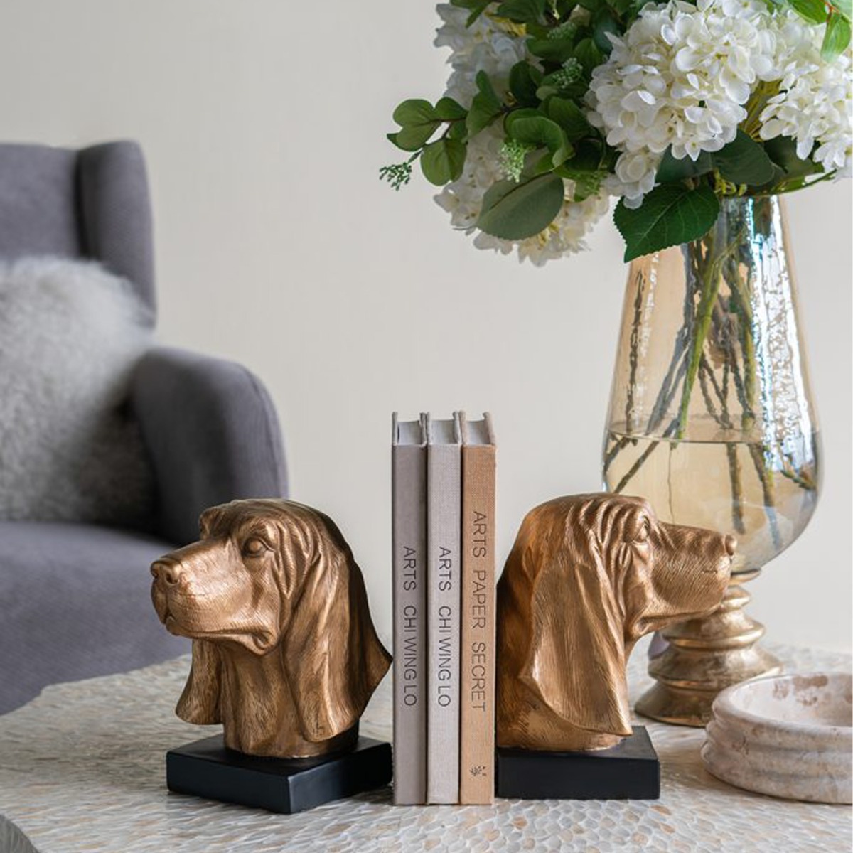 Artekkol Bookends Μπρονζέ Βιβλιοστάτες Ρητίνης με Σκυλιά (17.8x15x22)cm 2pcs