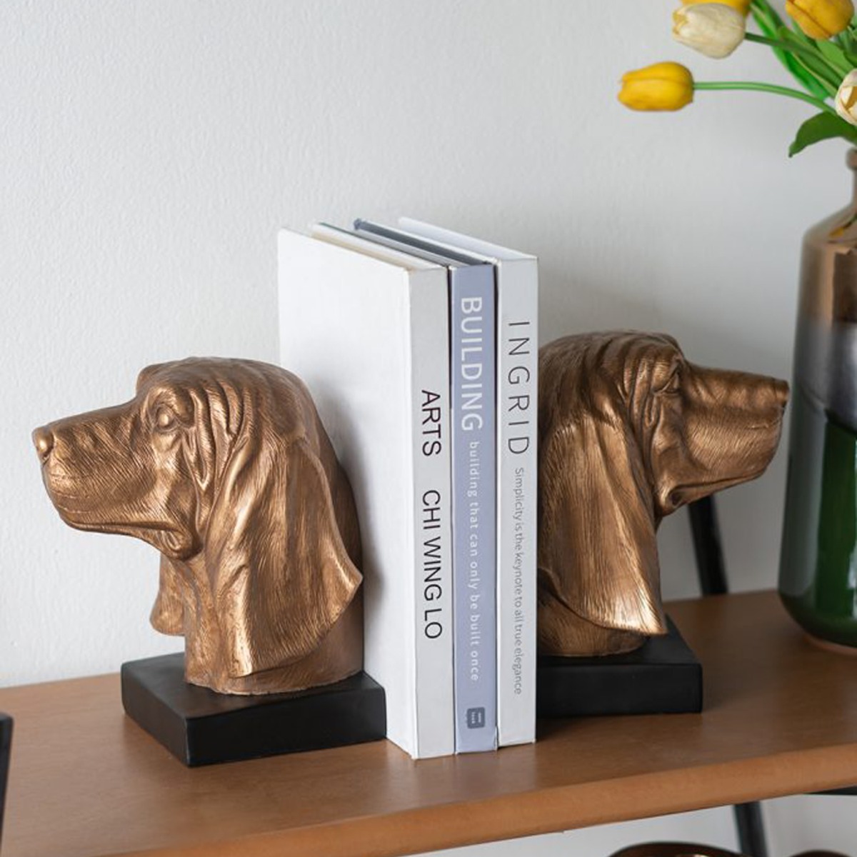 Artekkol Bookends Μπρονζέ Βιβλιοστάτες Ρητίνης με Σκυλιά (17.8x15x22)cm 2pcs