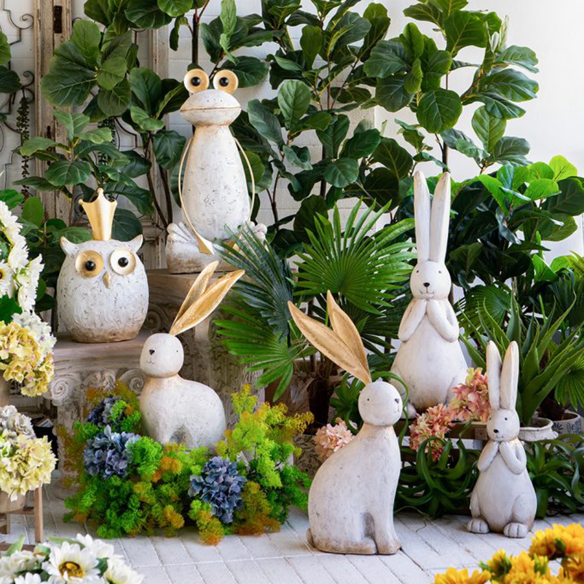 Artekko Animal Διακοσμητικός Λαγός από Μαγνήσιο σε Λευκή Πατίνα (35x15.5x53)cm