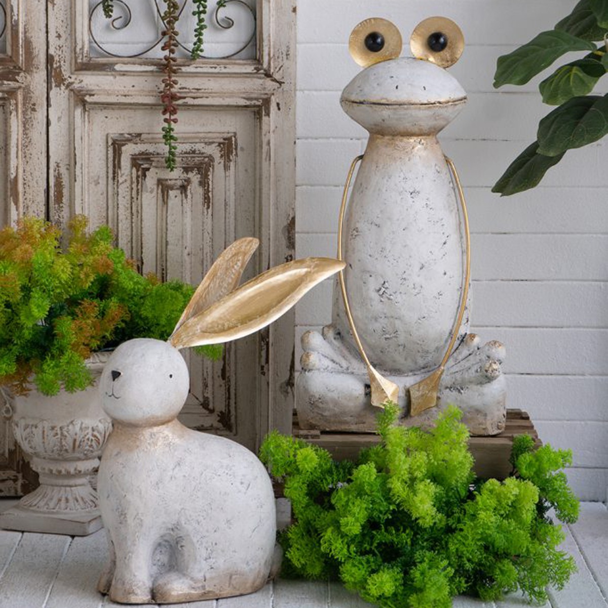 Artekko Animal Διακοσμητικός Λαγός από Μαγνήσιο σε Λευκή Πατίνα (35x15.5x53)cm