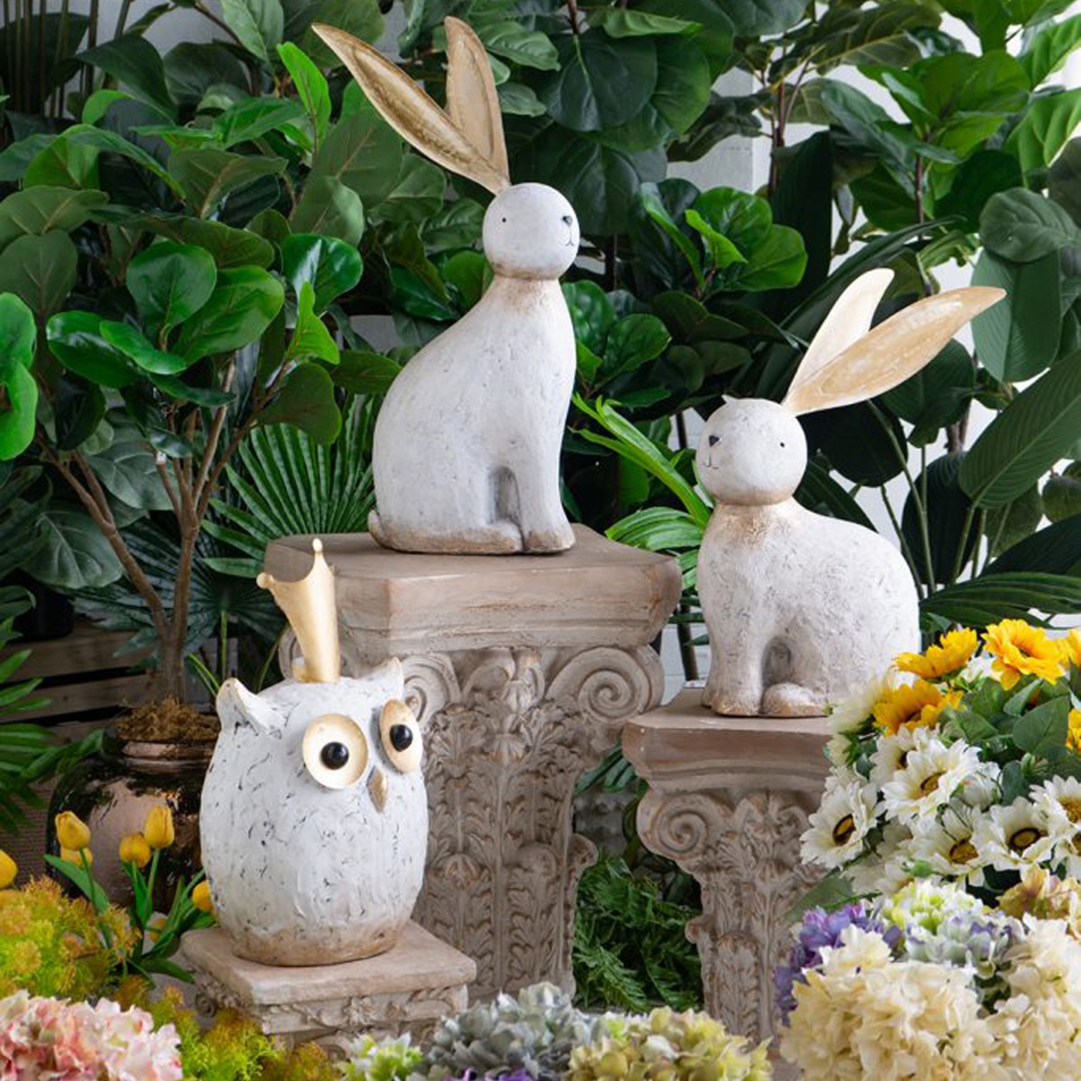 Artekko Animal Διακοσμητικός Λαγός από Μαγνήσιο σε Λευκή Πατίνα (35x15.5x53)cm