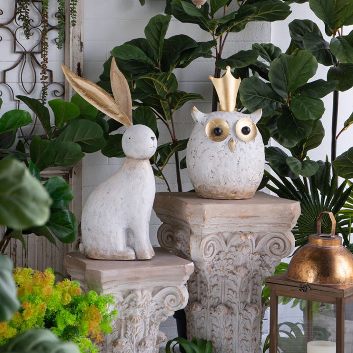 Artekko Animal Διακοσμητική Κουκουβάγια από Μαγνήσιο σε Λευκή Πατίνα (26.5x21x44.5)cm