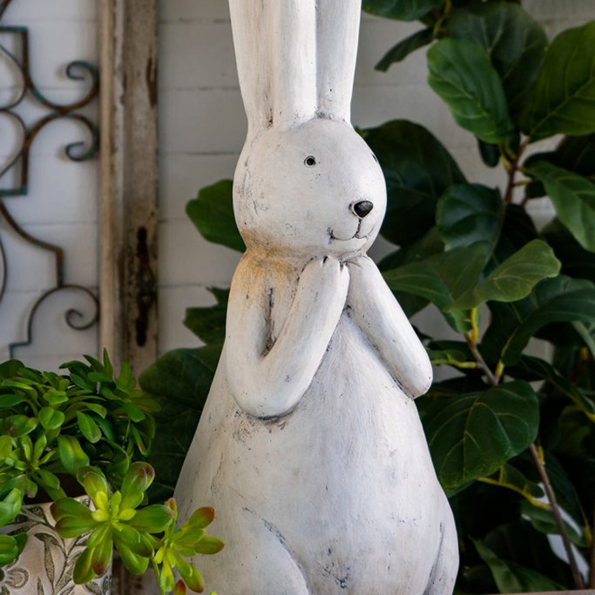 Artekko Animal Διακοσμητικός Λαγός από Μαγνήσιο σε Λευκή Πατίνα (24x24x69.5)cm