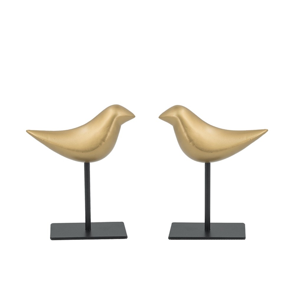 Artekko Animal Χρυσά Διακοσμητικά Επιτραπέζια Πουλιά Ρητίνης (16x6x20)cm 2pcs