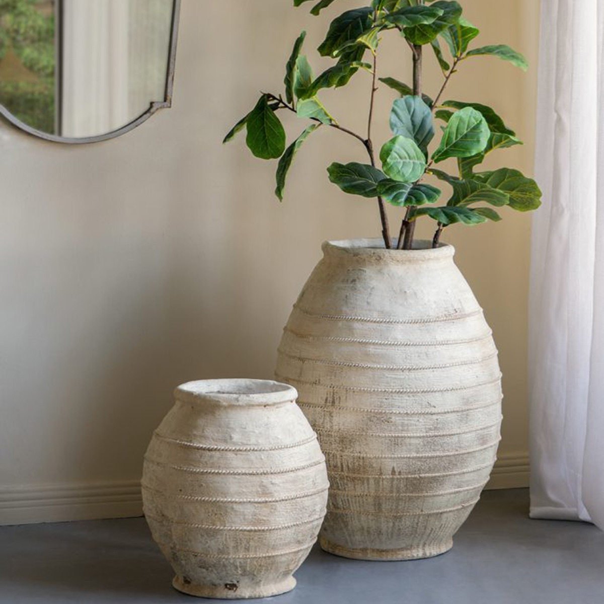 Artekko Antique Μπεζ Βάζο με Παλαίωση από Μαγνήσιο (44.5x44.5x47)cm