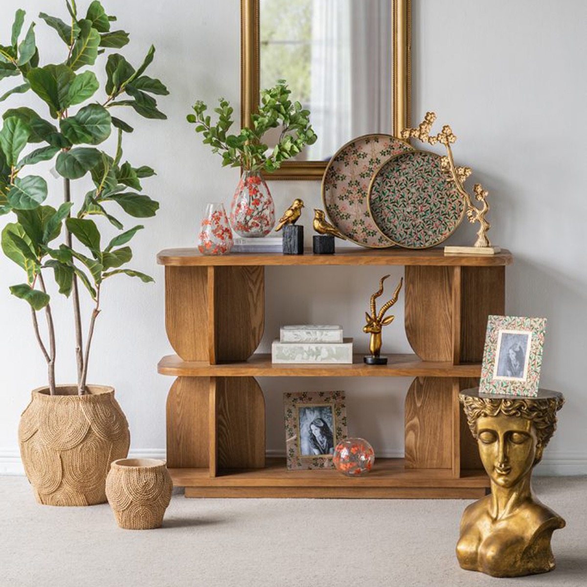 Artekko Aphelios Διάφανο Γυάλινο Βάζο με Πορτοκαλί Λουλούδια (14x14x13)cm