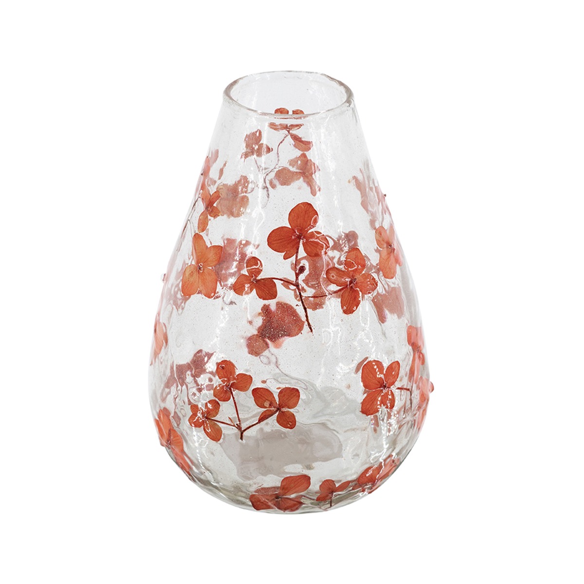 Artekko Aphelios Διάφανο Γυάλινο Βάζο με Πορτοκαλί Λουλούδια (12.5x12.5x18)cm