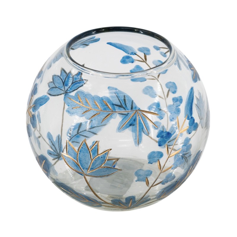 Artekko Aphelios Διάφανο Γυάλινο Βάζο Διακοσμημένο με Μπλε Λουλούδια (14x14x12.5)cm Artekko Aphelios Διάφανο Γυάλινο Βάζο Διακοσμημένο με Μπλε Λουλούδια (14x14x12.5)cm