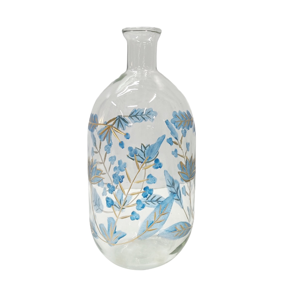 Artekko Aphelios Διάφανο Γυάλινο Βάζο Διακοσμημένο με Μπλε Λουλούδια (11.5x11.5x25.5)cm Artekko Aphelios Διάφανο Γυάλινο Βάζο Διακοσμημένο με Μπλε Λουλούδια (11.5x11.5x25.5)cm