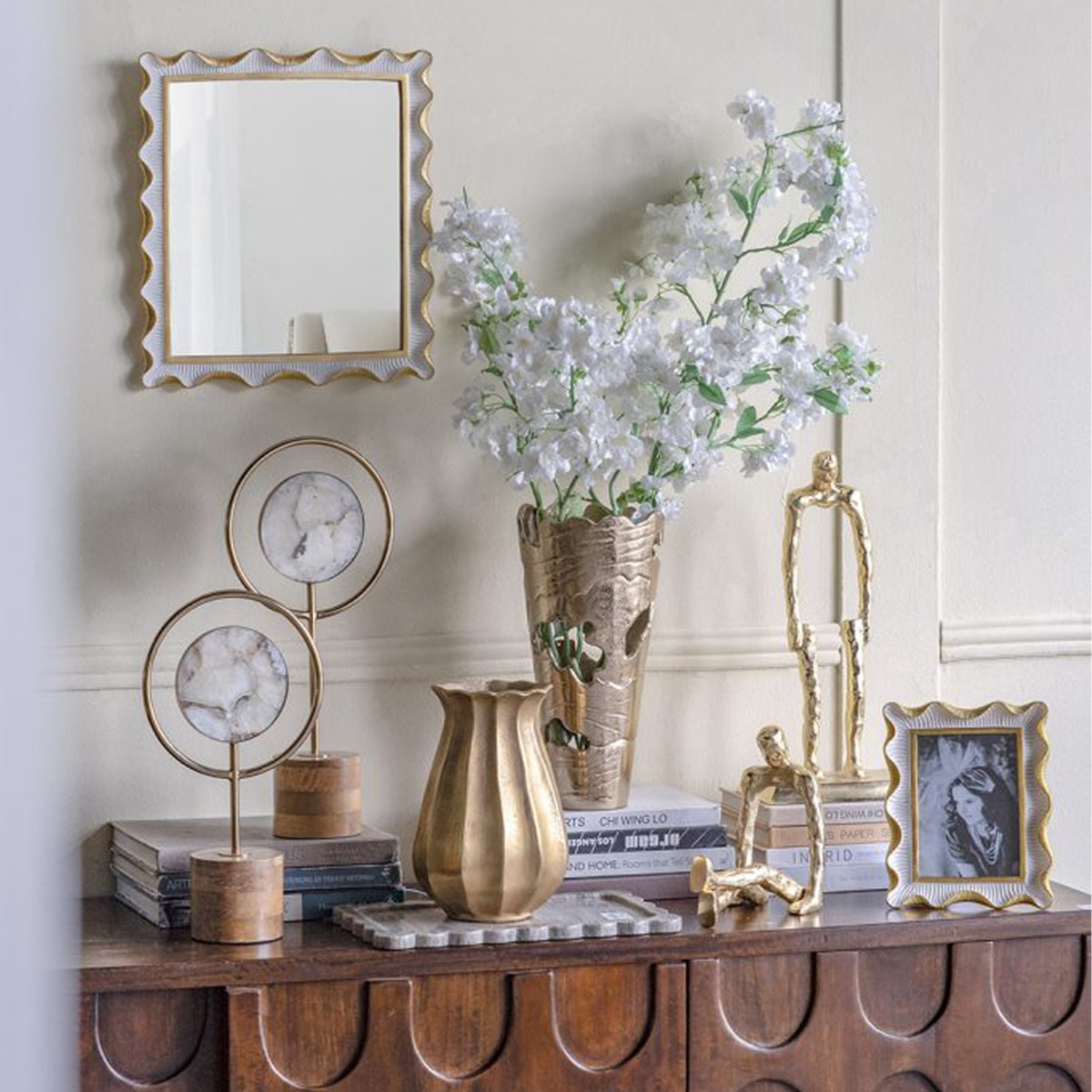 Artekko Frame Λευκός Καθρέπτης Ρητίνης με Χρυσές Λεπτομέρειες (36.2x2.2x40.5)cm