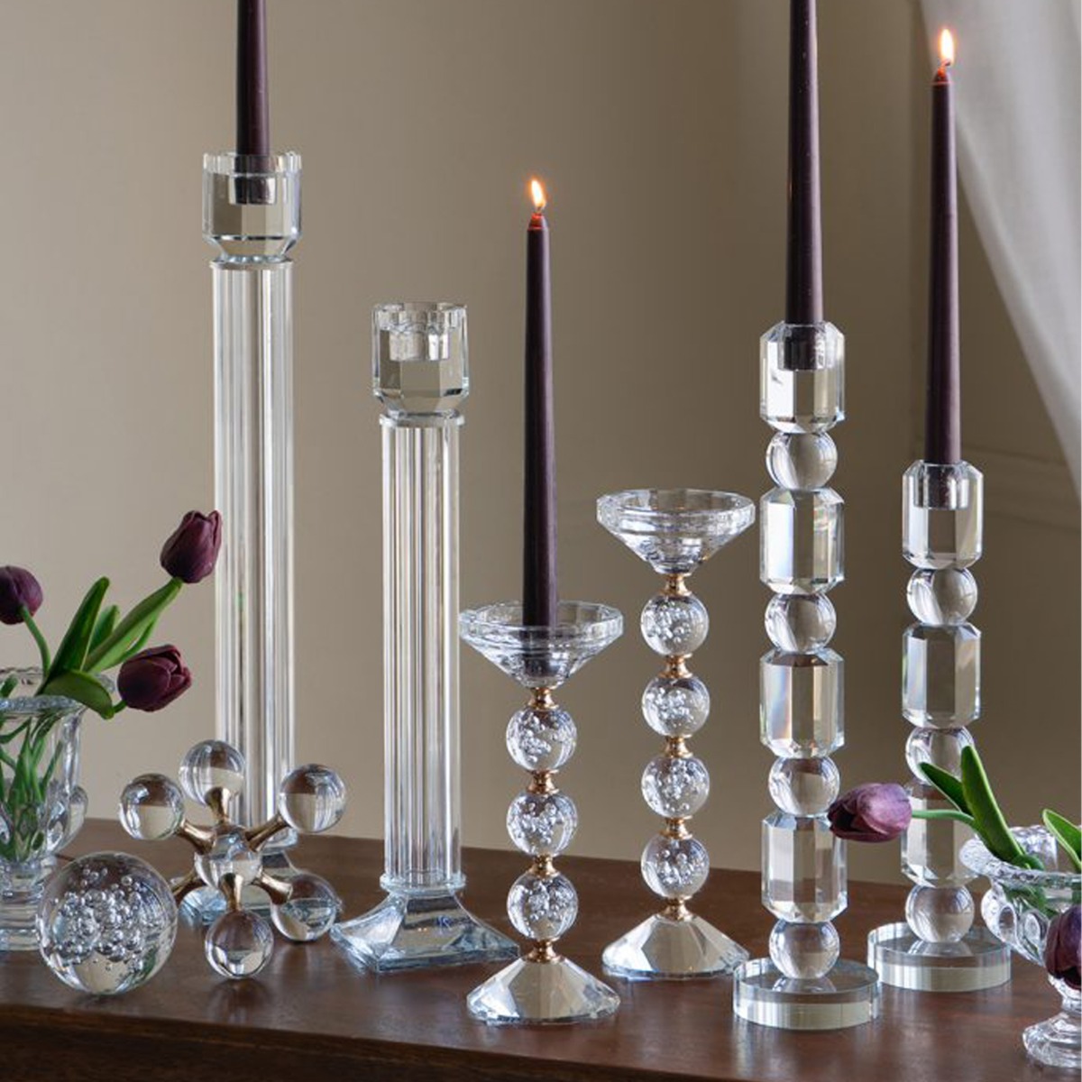 Artekko Glassy Διάφανο Γυάλινο Κηροπήγιο (8x8x38)cm