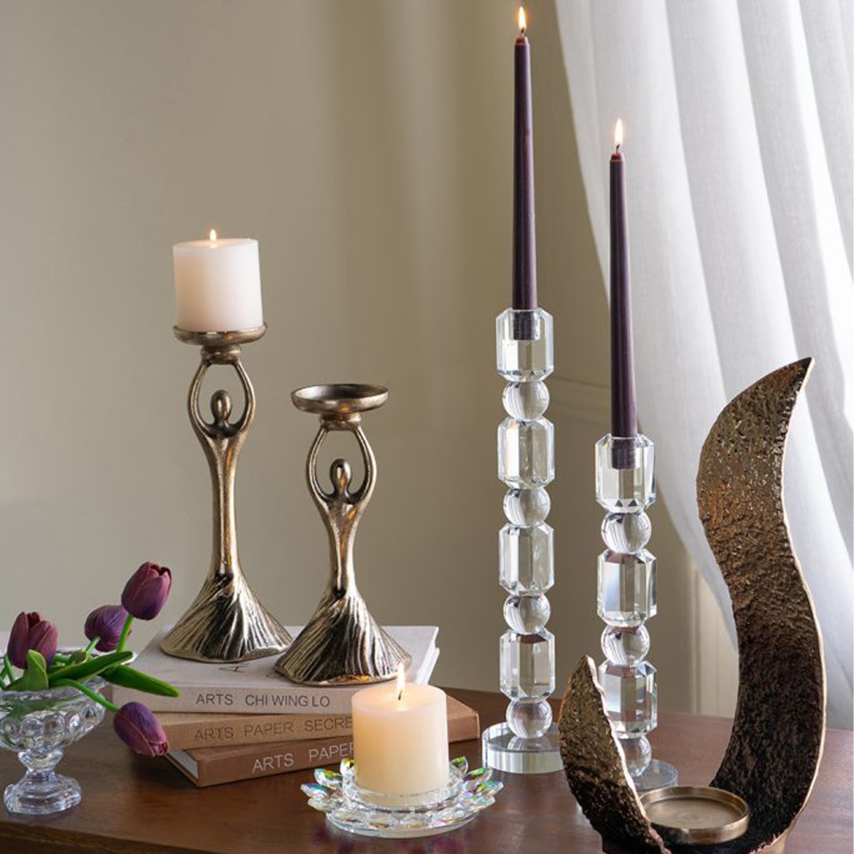 Artekko Glassy Διάφανο Γυάλινο Κηροπήγιο (8x8x38)cm