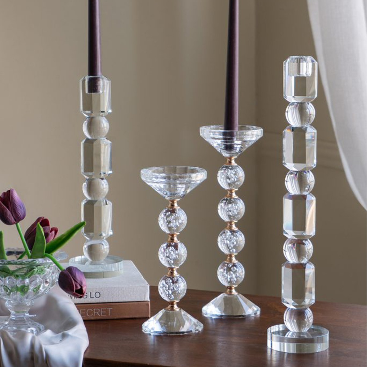 Artekko Glassy Διάφανο Γυάλινο Κηροπήγιο (9x9x46)cm