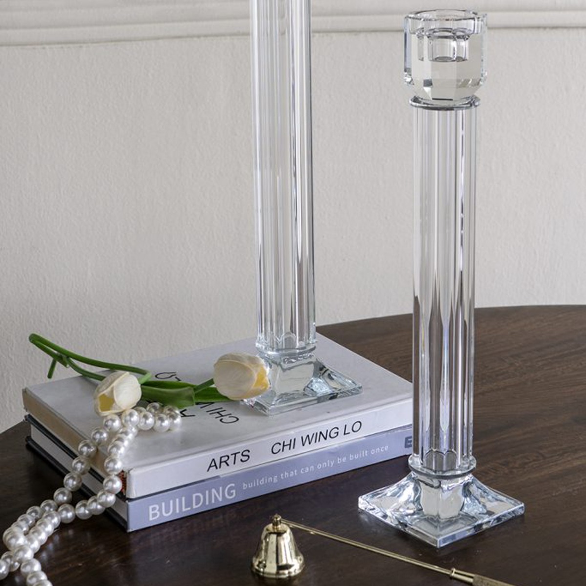 Artekko Glassy Διάφανο Γυάλινο Κηροπήγιο (9x9x38)cm