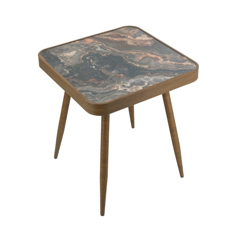 Artekko Zenn Καφέ Μεταλλικό Βοηθητικό Τραπέζι με Γυάλινη Επιφάνεια σε Εφέ Μαρμάρου (44x44x46)cm Artekko Zenn Καφέ Μεταλλικό Βοηθητικό Τραπέζι με Γυάλινη Επιφάνεια σε Εφέ Μαρμάρου (44x44x46)cm