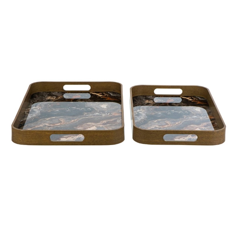 Artekko Zenn Καφέ Διακοσμητικοί Δίσκοι με Γυάλινη Επιφάνεια σε Εφέ Μαρμάρου (32.5x50.7x4.5)cm 2pcs