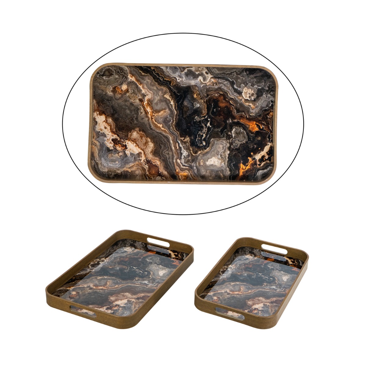 Artekko Zenn Καφέ Διακοσμητικοί Δίσκοι με Γυάλινη Επιφάνεια σε Εφέ Μαρμάρου (32.5x50.7x4.5)cm 2pcs