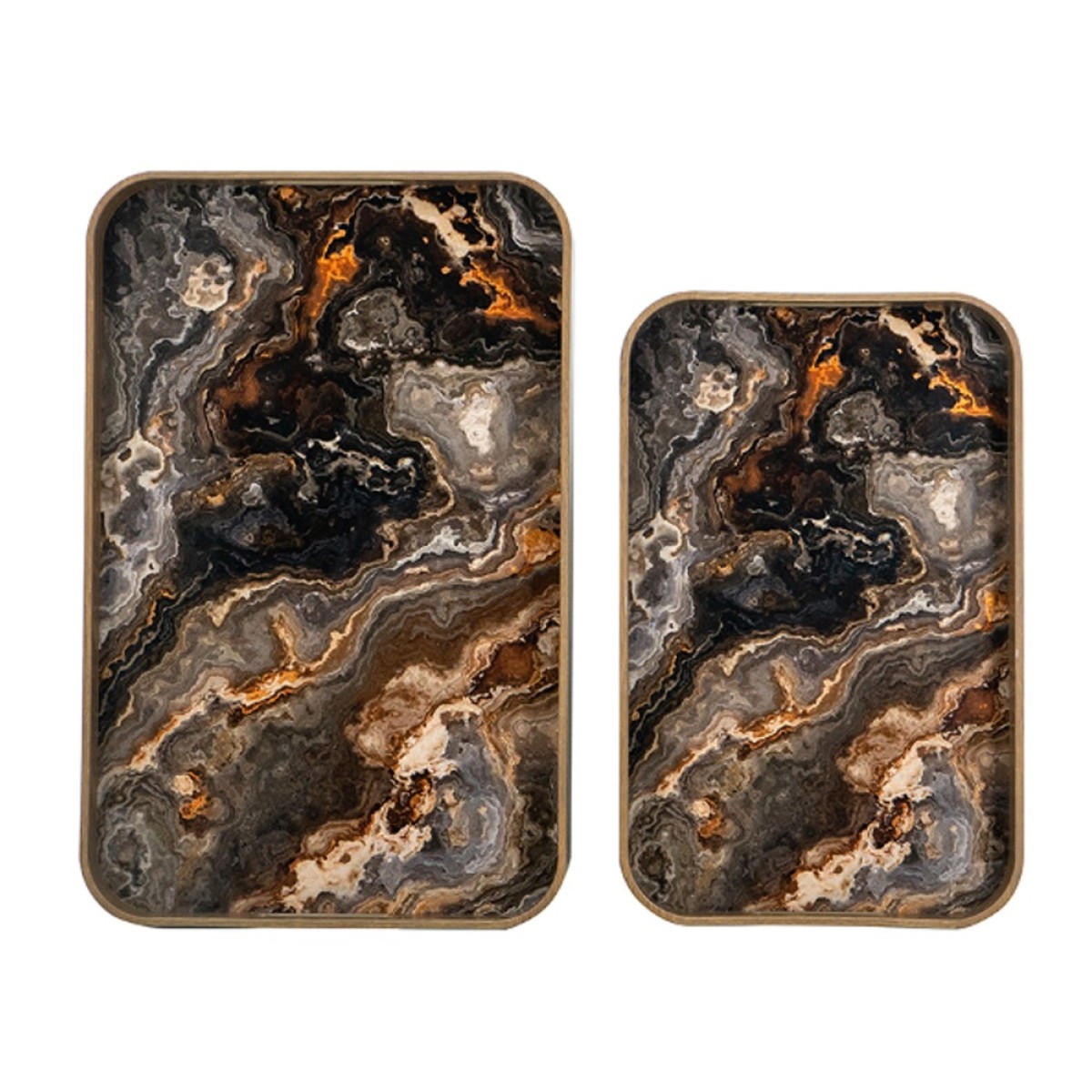 Artekko Zenn Καφέ Διακοσμητικοί Δίσκοι με Γυάλινη Επιφάνεια σε Εφέ Μαρμάρου (32.5x50.7x4.5)cm 2pcs