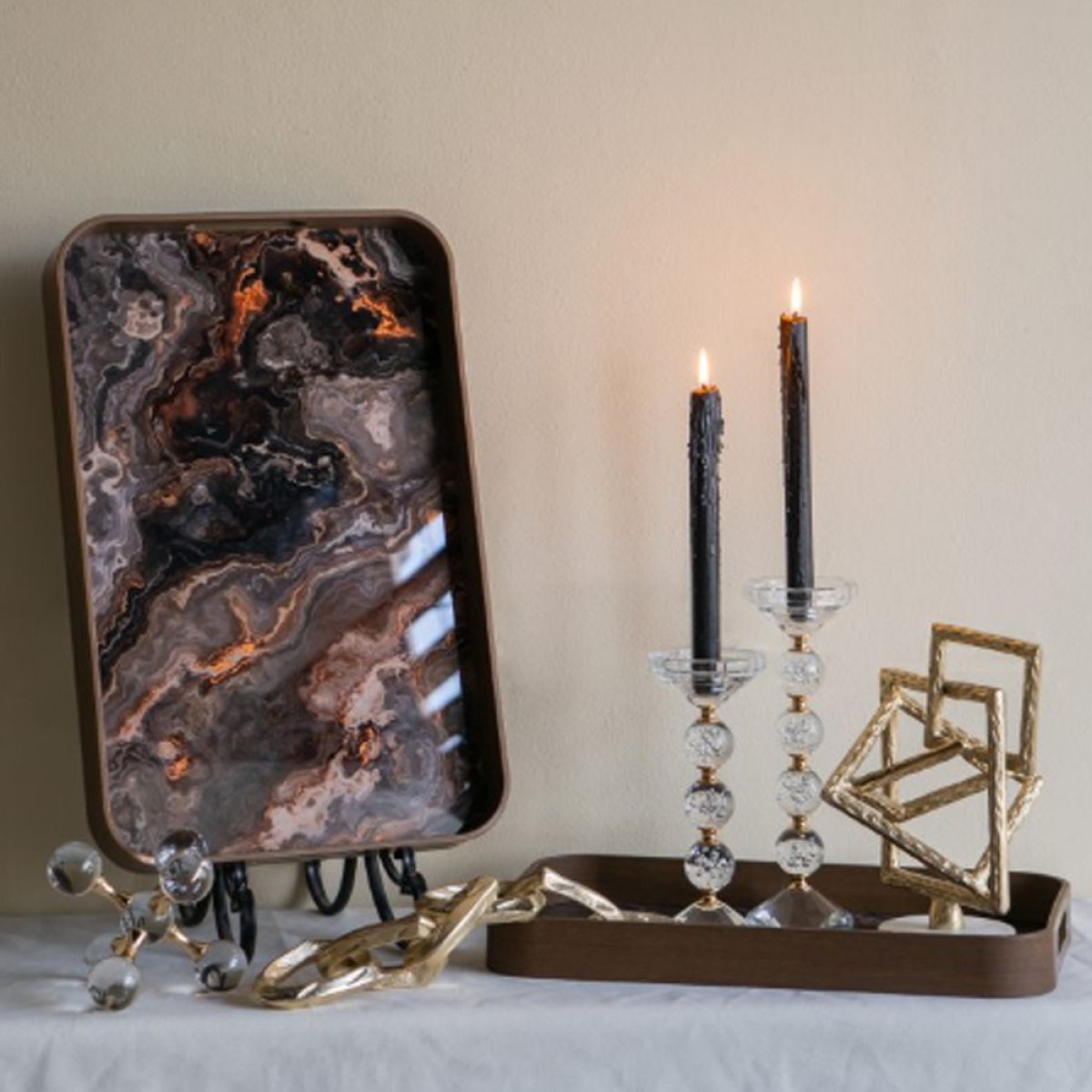 Artekko Zenn Καφέ Διακοσμητικοί Δίσκοι με Γυάλινη Επιφάνεια σε Εφέ Μαρμάρου (32.5x50.7x4.5)cm 2pcs