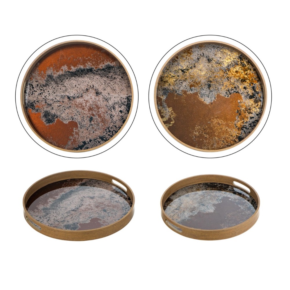 Artekko Zenn Καφέ Διακοσμητικοί Δίσκοι με Γυάλινη Επιφάνεια σε Εφέ Μαρμάρου (39.4x39.4x3.8)cm 2pcs