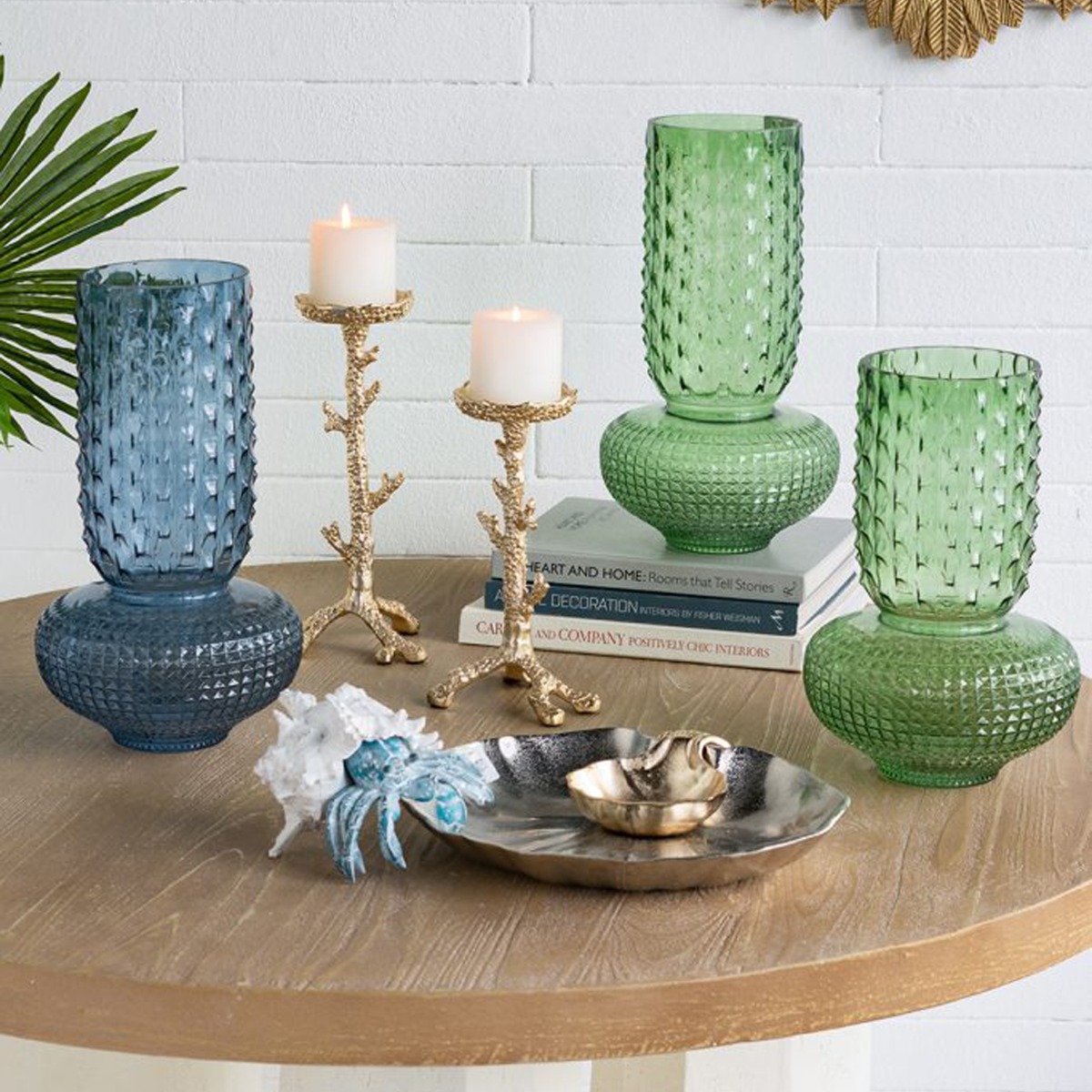 Artekko Glassy Μπλε Γυάλινο Βάζο (21.5x21.5x32.6)cm