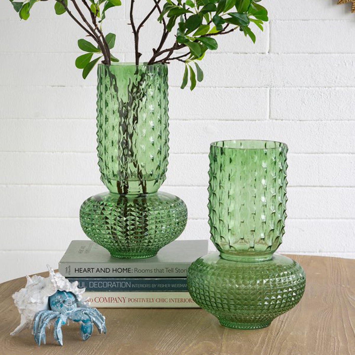 Artekko Glassy Πράσινο Γυάλινο Βάζο (21.5x21.5x32.6)cm