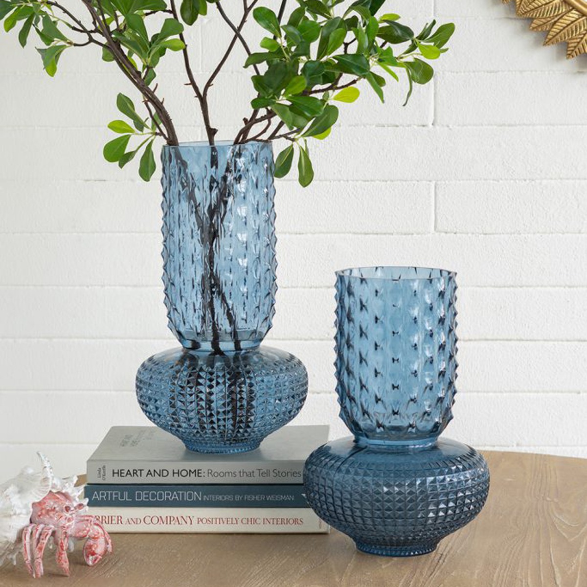 Artekko Glassy Μπλε Γυάλινο Βάζο (21.3x21.3x38.3)cm