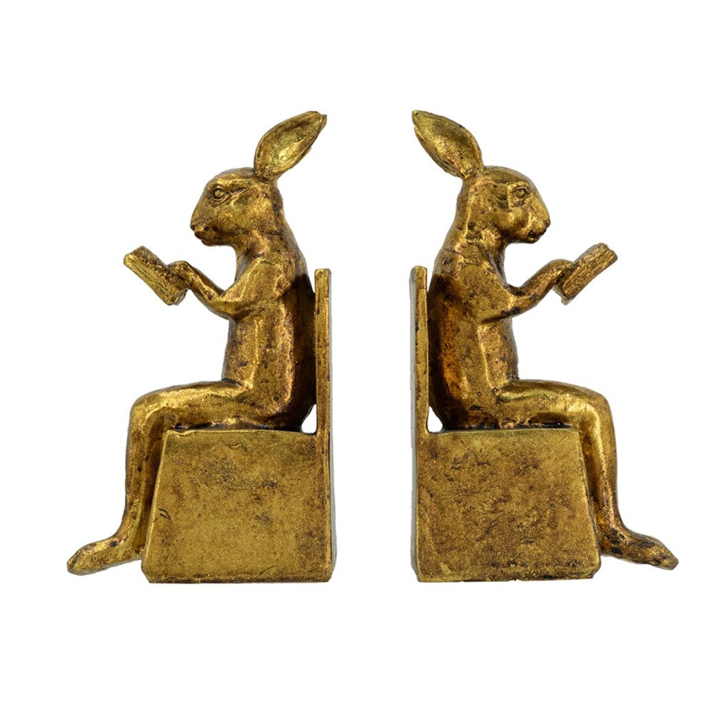 Artekko Bookends Χρυσοί Βιλιοστάτες Ρητίνης με Λαγουδάκια (10x7x17.5)cm 2pcs