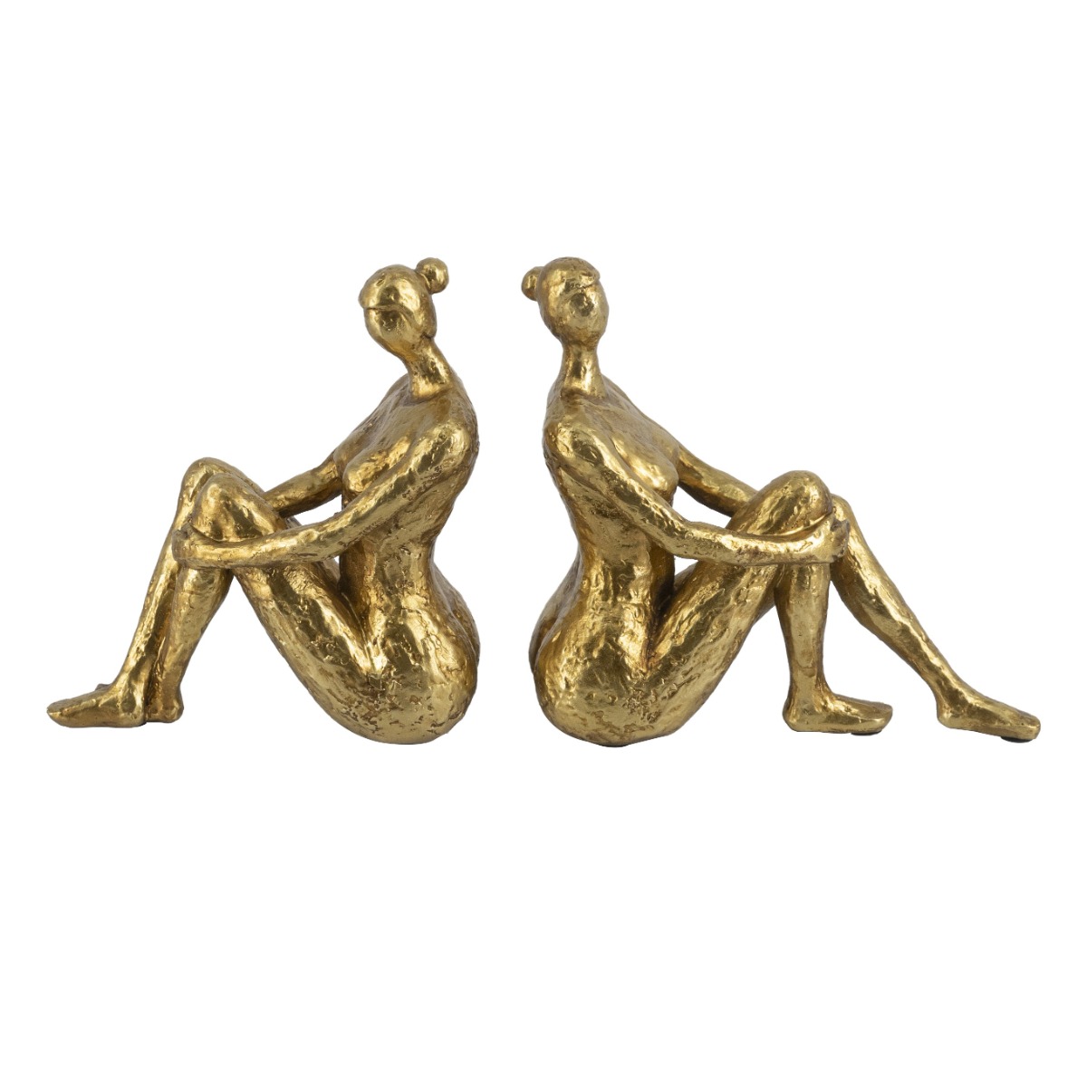 Artekko Bookends Figurine Χρυσοί Βιβλιοστάτες  Ρητίνης με Γυναικεία Φιγούρα (19.3x9x19.7)cm 2pcs