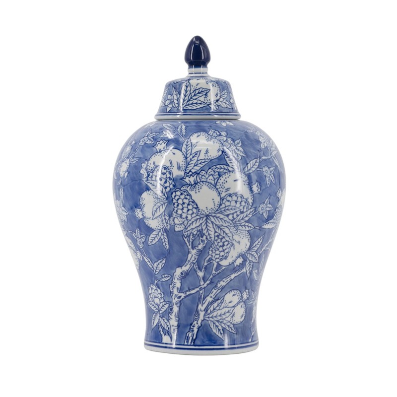 Artekko Melania Διακοσμητικό Δοχείο με Καπάκι από Πορσελάνη σε Άσπρο με Μπλε (21x21x37)cm