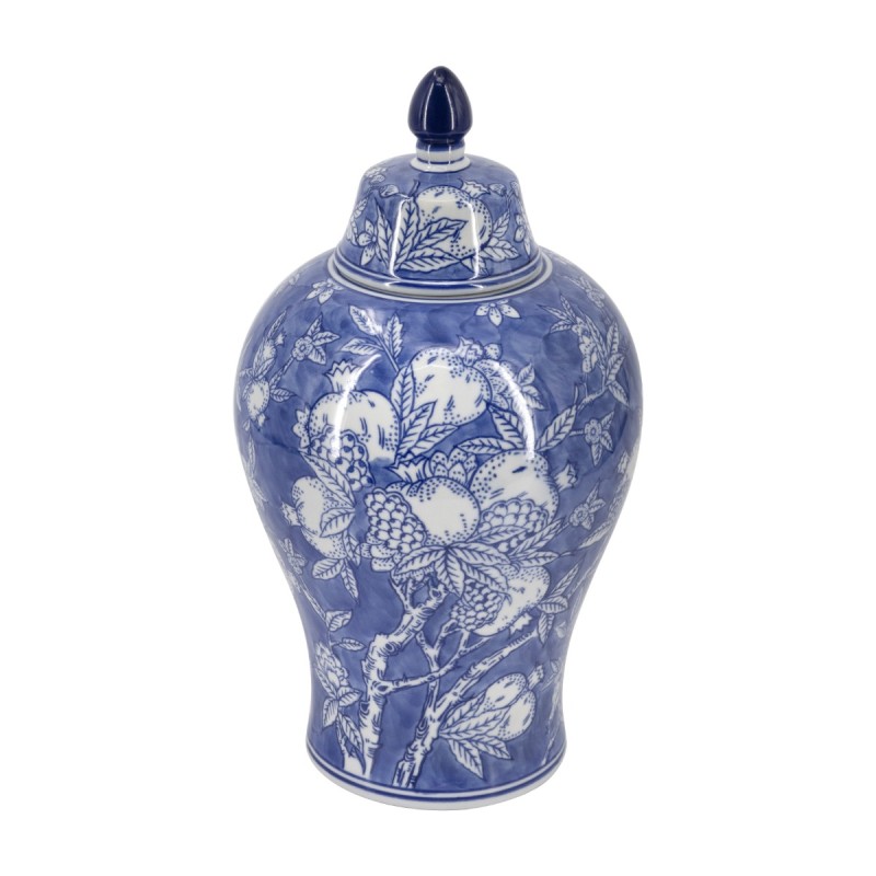 Artekko Melania Διακοσμητικό Δοχείο με Καπάκι από Πορσελάνη σε Άσπρο με Μπλε (21x21x37)cm