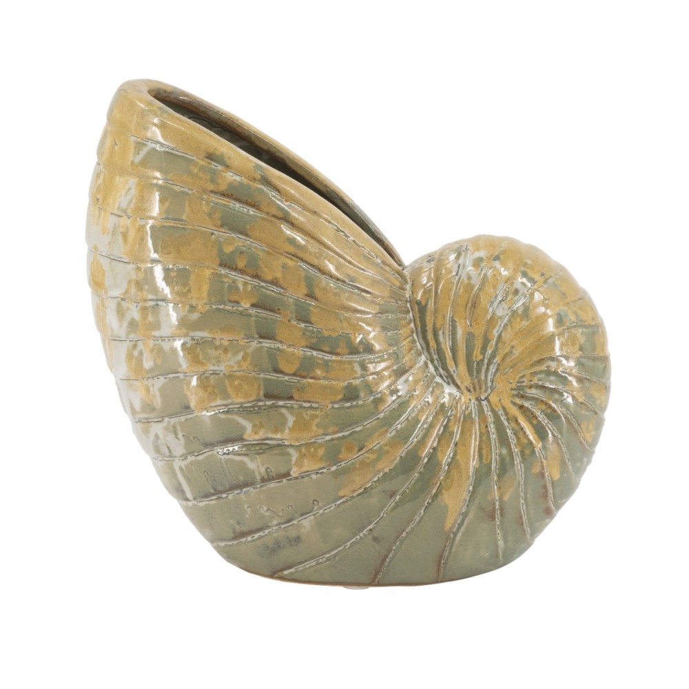 Artekko Glazed Πράσινο Κεραμικό Κασπό Κοχύλι (30.5x30.5x15.5)cm