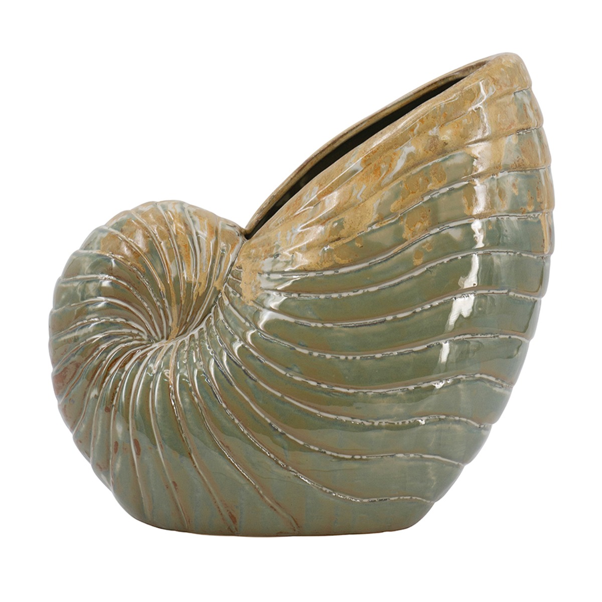 Artekko Glazed Πράσινο Κεραμικό Κασπό Κοχύλι (30.5x30.5x15.5)cm