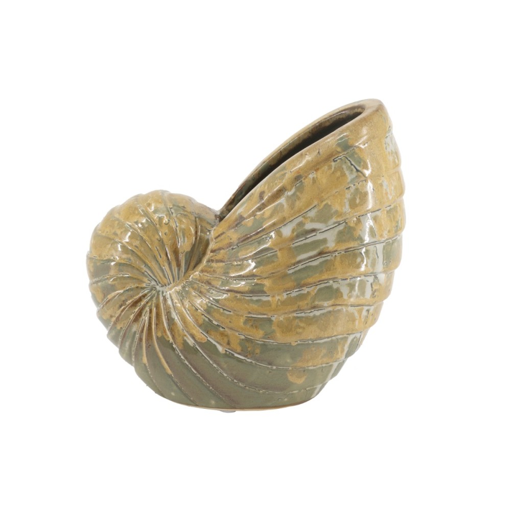 Artekko Glazed Πράσινο Κεραμικό Κασπό Κοχύλι (22x11.5x21)cm