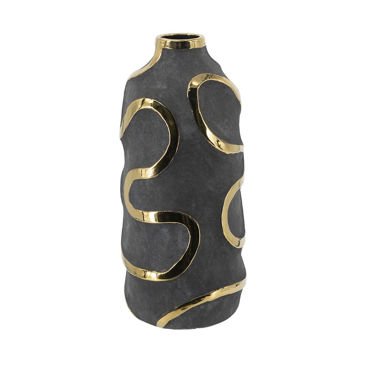 Artekko Candia Μαύρο Κεραμικό Βάζο με Χρυσές Λεπτομέρειες (19.5x19.5x45)cm