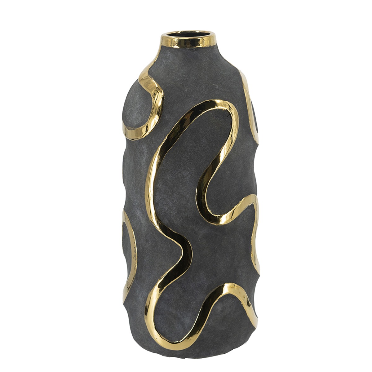 Artekko Candia Μαύρο Κεραμικό Βάζο με Χρυσές Λεπτομέρειες (19.5x19.5x45)cm