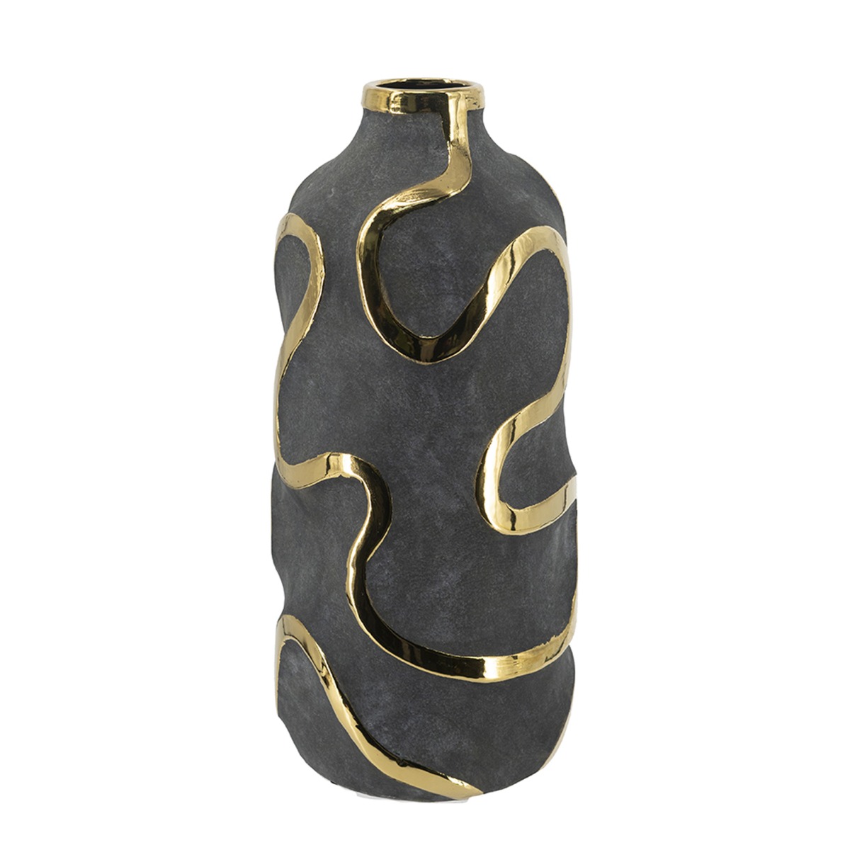 Artekko Candia Μαύρο Κεραμικό Βάζο με Χρυσές Λεπτομέρειες (19.5x19.5x45)cm