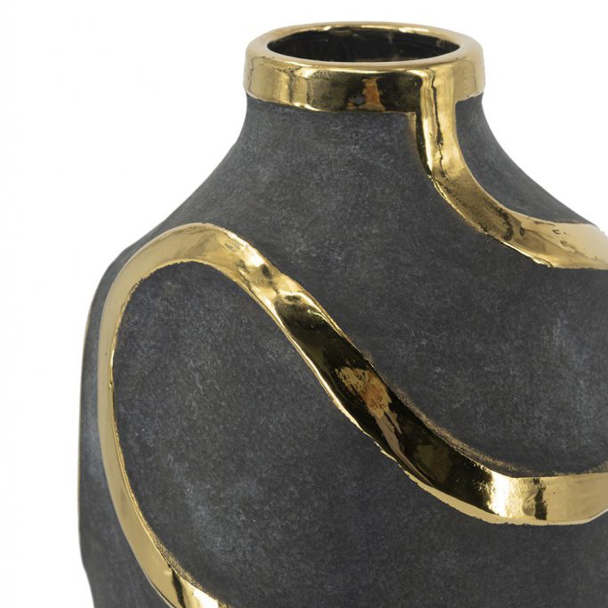 Artekko Candia Μαύρο Κεραμικό Βάζο με Χρυσές Λεπτομέρειες (19.5x19.5x45)cm