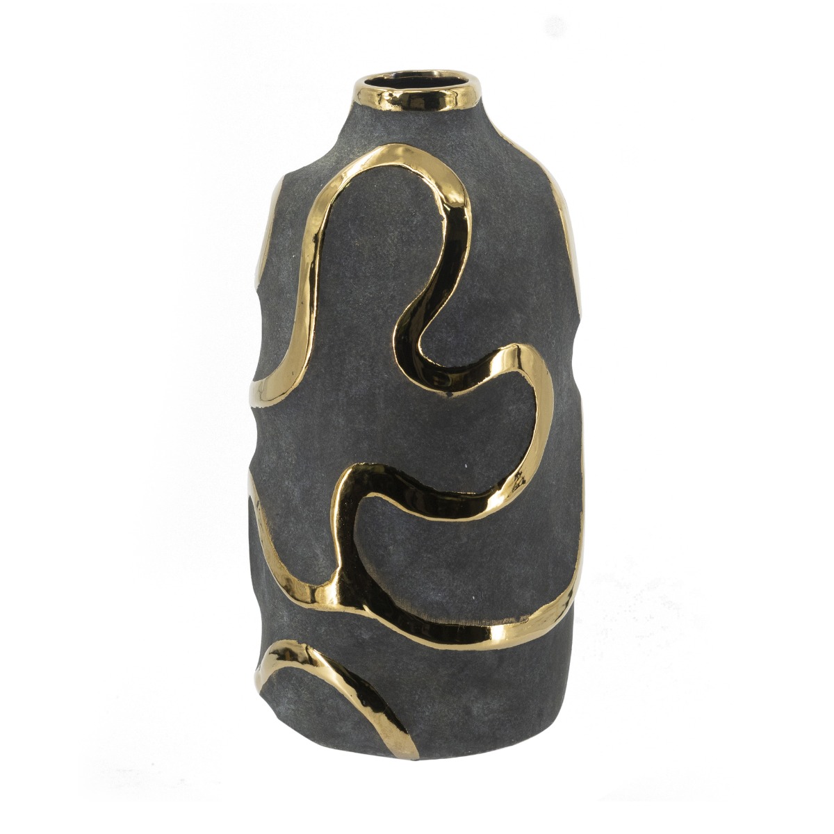 Artekko Candia Μαύρο Κεραμικό Βάζο με Χρυσές Λεπτομέρειες (17.5x17.5x35.5)cm