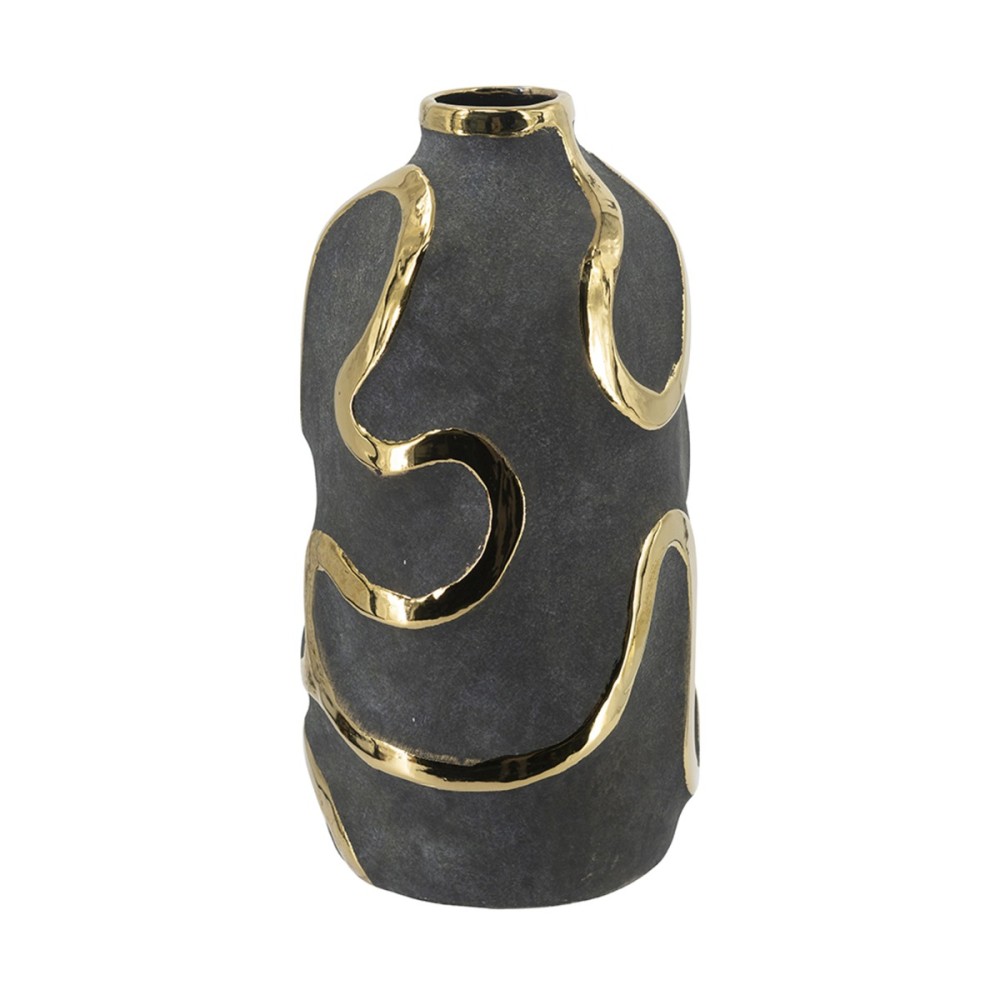 Artekko Candia Μαύρο Κεραμικό Βάζο με Χρυσές Λεπτομέρειες (17.5x17.5x35.5)cm