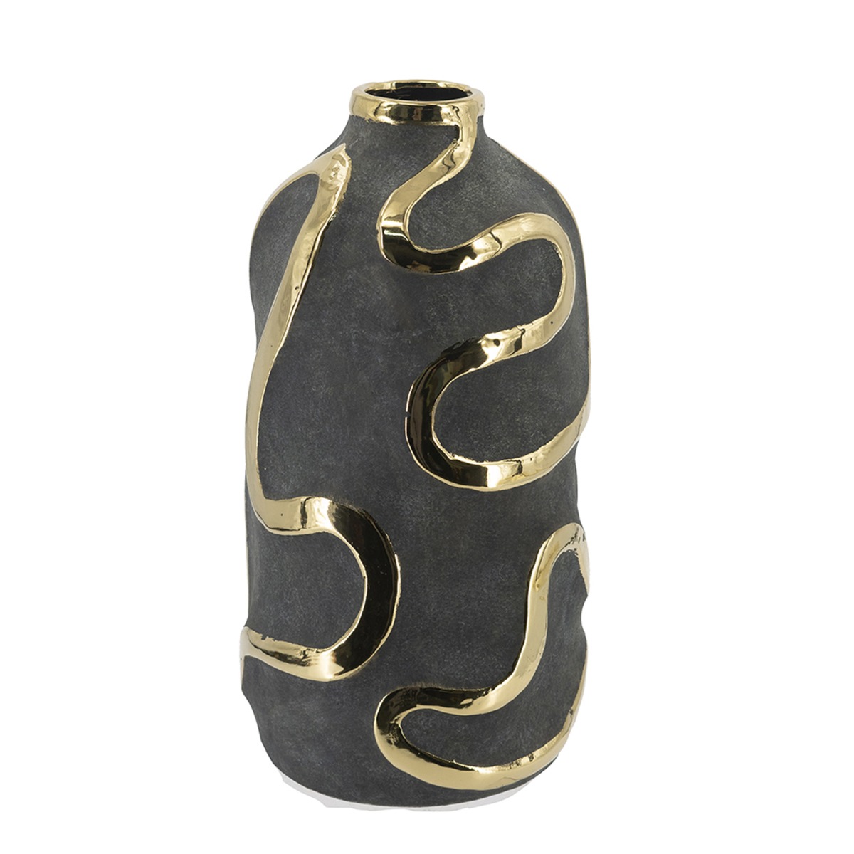 Artekko Candia Μαύρο Κεραμικό Βάζο με Χρυσές Λεπτομέρειες (17.5x17.5x35.5)cm