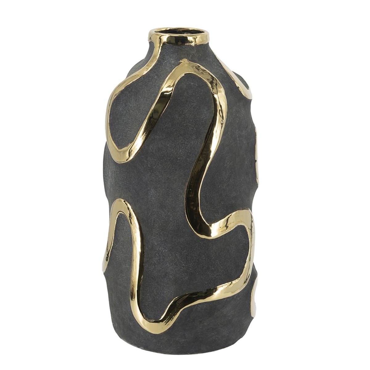 Artekko Candia Μαύρο Κεραμικό Βάζο με Χρυσές Λεπτομέρειες (17.5x17.5x35.5)cm