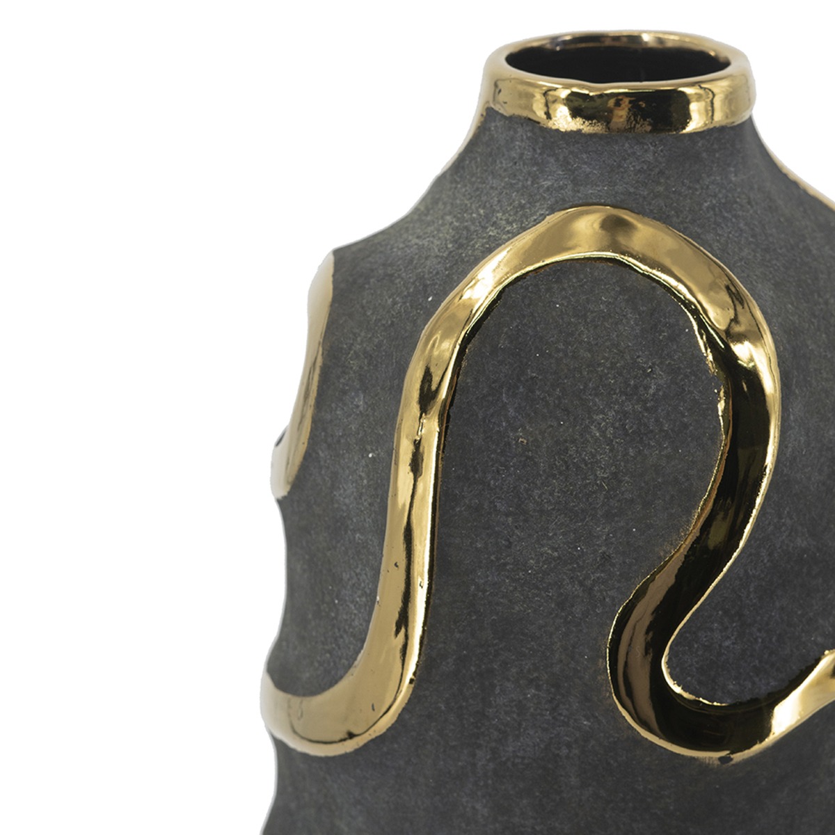 Artekko Candia Μαύρο Κεραμικό Βάζο με Χρυσές Λεπτομέρειες (17.5x17.5x35.5)cm