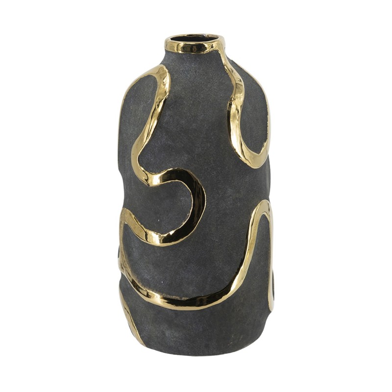 Artekko Candia Μαύρο Κεραμικό Βάζο με Χρυσές Λεπτομέρειες (17.5x17.5x35.5)cm