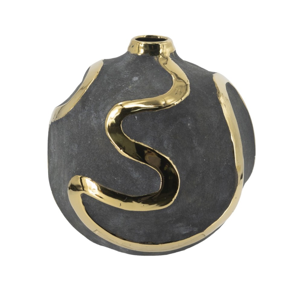 Artekko Candia Μαύρο Κεραμικό Βάζο με Χρυσές Λεπτομέρειες (19.7x19.7x20)cm