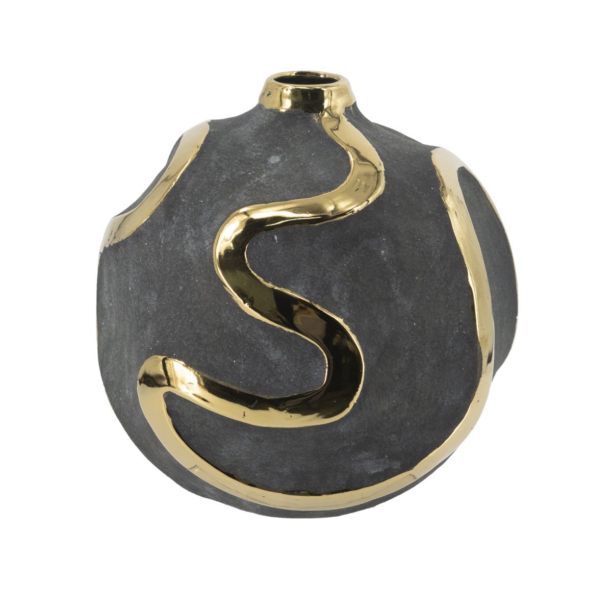 Artekko Candia Μαύρο Κεραμικό Βάζο με Χρυσές Λεπτομέρειες (19.7x19.7x20)cm