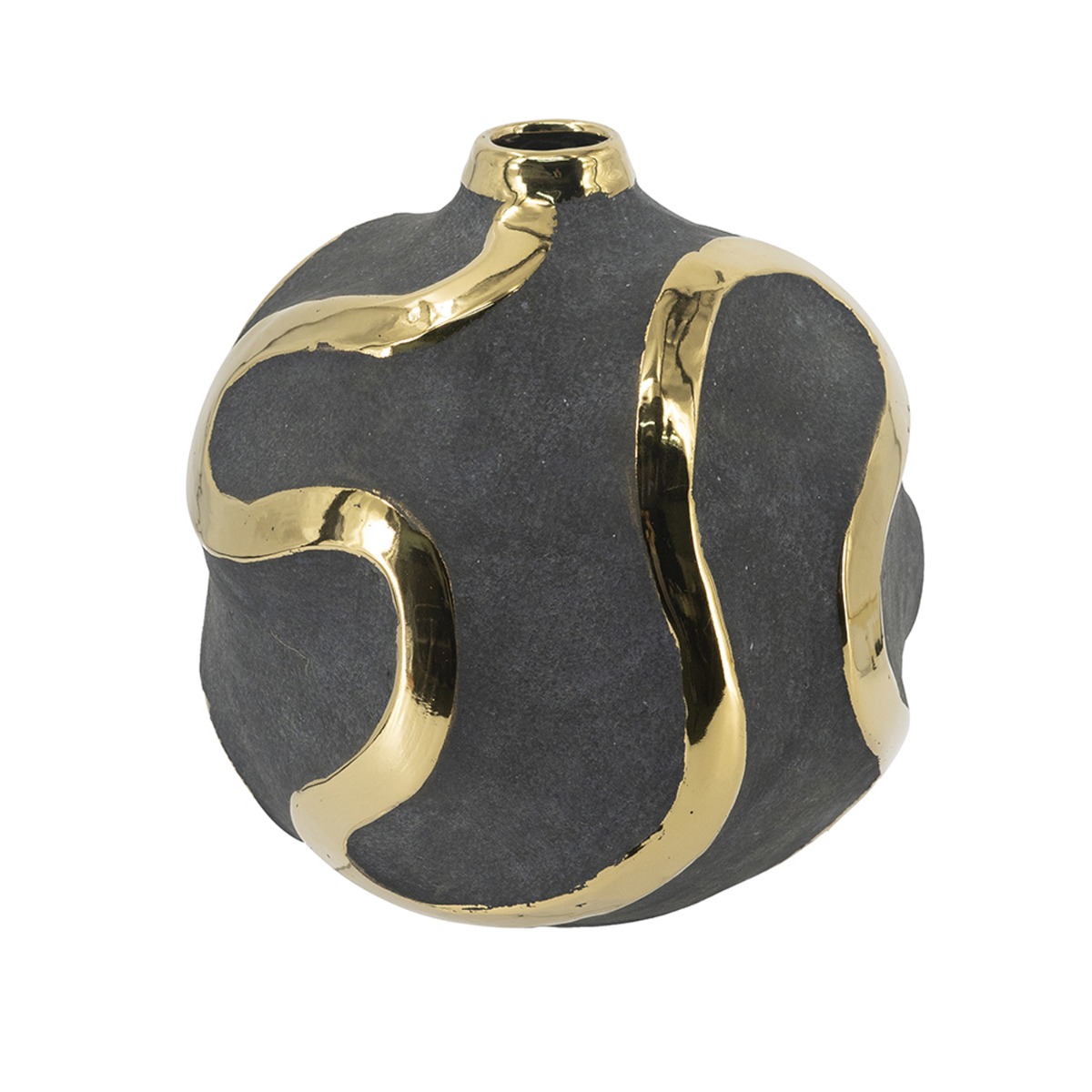 Artekko Candia Μαύρο Κεραμικό Βάζο με Χρυσές Λεπτομέρειες (19.7x19.7x20)cm