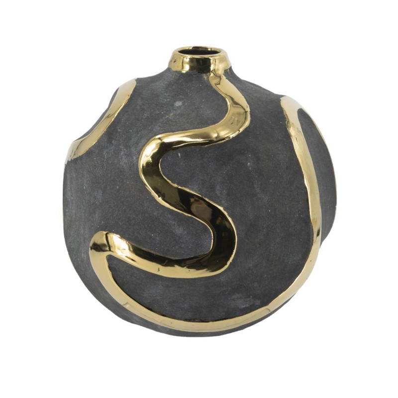 Artekko Candia Μαύρο Κεραμικό Βάζο με Χρυσές Λεπτομέρειες (19.7x19.7x20)cm