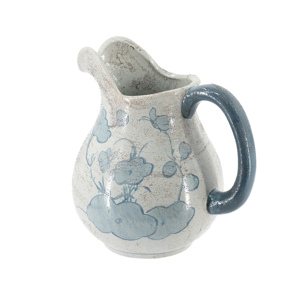 Artekko Aging Λευκό Κεραμικό Βάζο Κανάτα με Μπλε Λουλούδια (21.5x15.5x22.8)cm